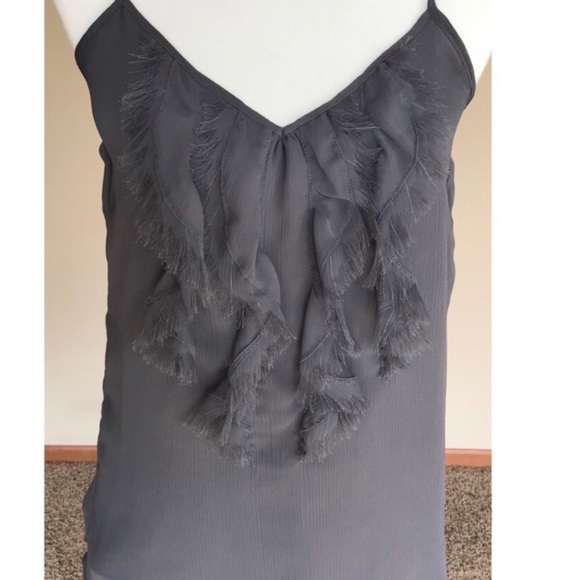Old Navy Ruffle Front Lined Gray Tank Small - Picture 4 of 7
